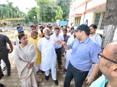 Inspected the ongoing development works at Dr. Sampoornanand Sports Stadium