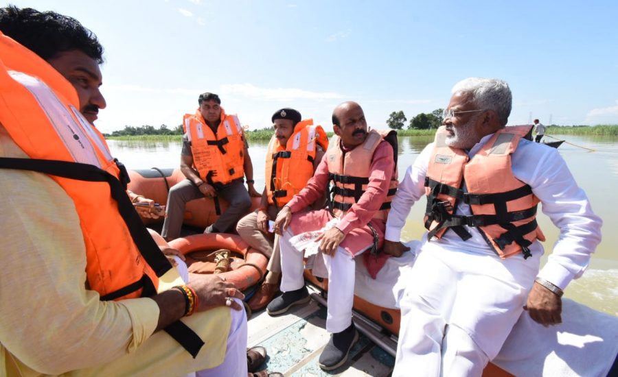 Inspected flood affected areas and distributed relief material in Basti
